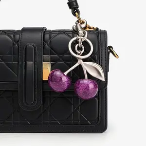 Purple Cherry Charm Pendant Decoration,Women's High-Grade Keychain,For Fashionable Handbag Shoulder Bag，Christmas Gift