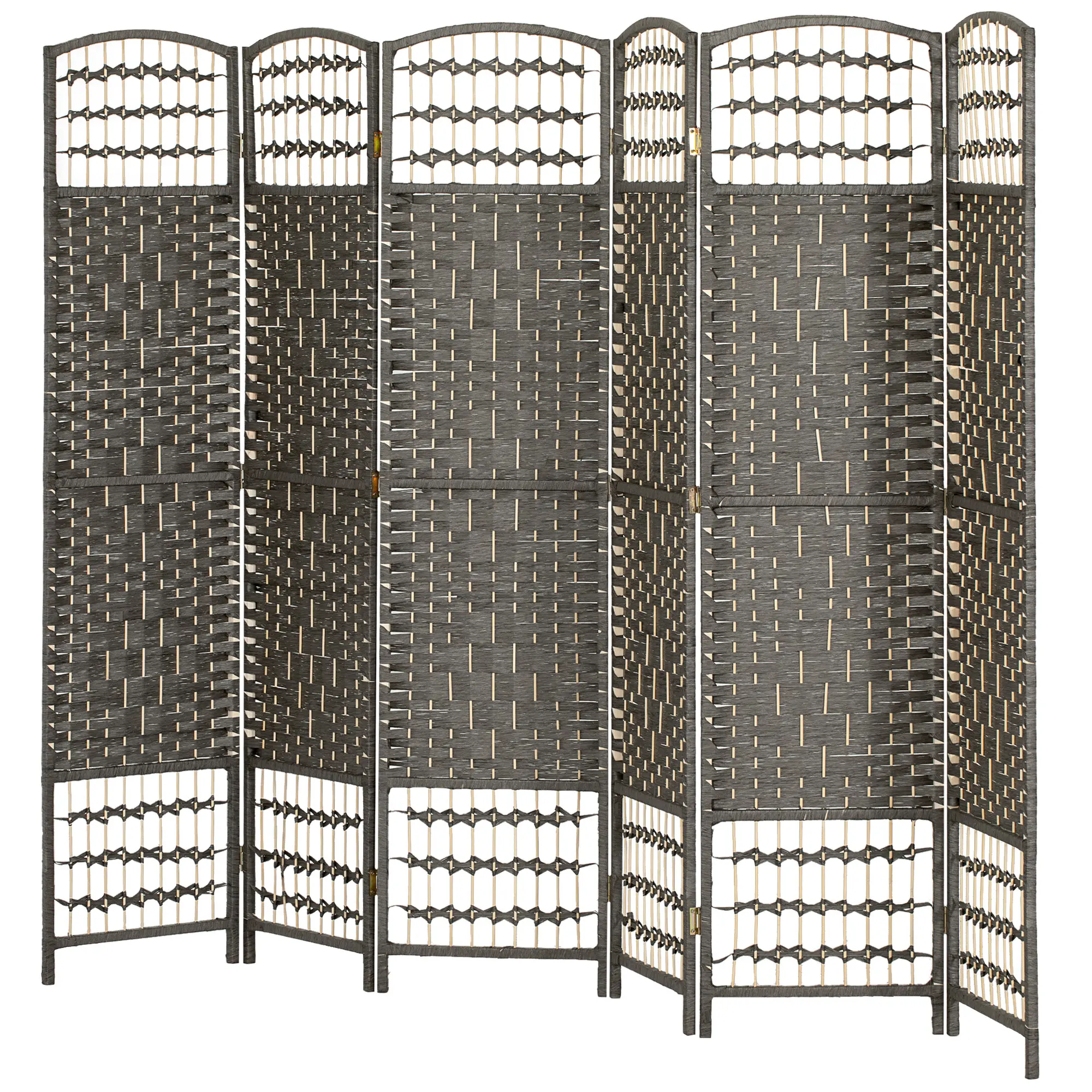 Portable 6 Panel Privacy Screen Freestanding Room Partition 67 Inch Tall Wave Fiber Dark Gray for Home Office Playroom Entryway Temporary Wall