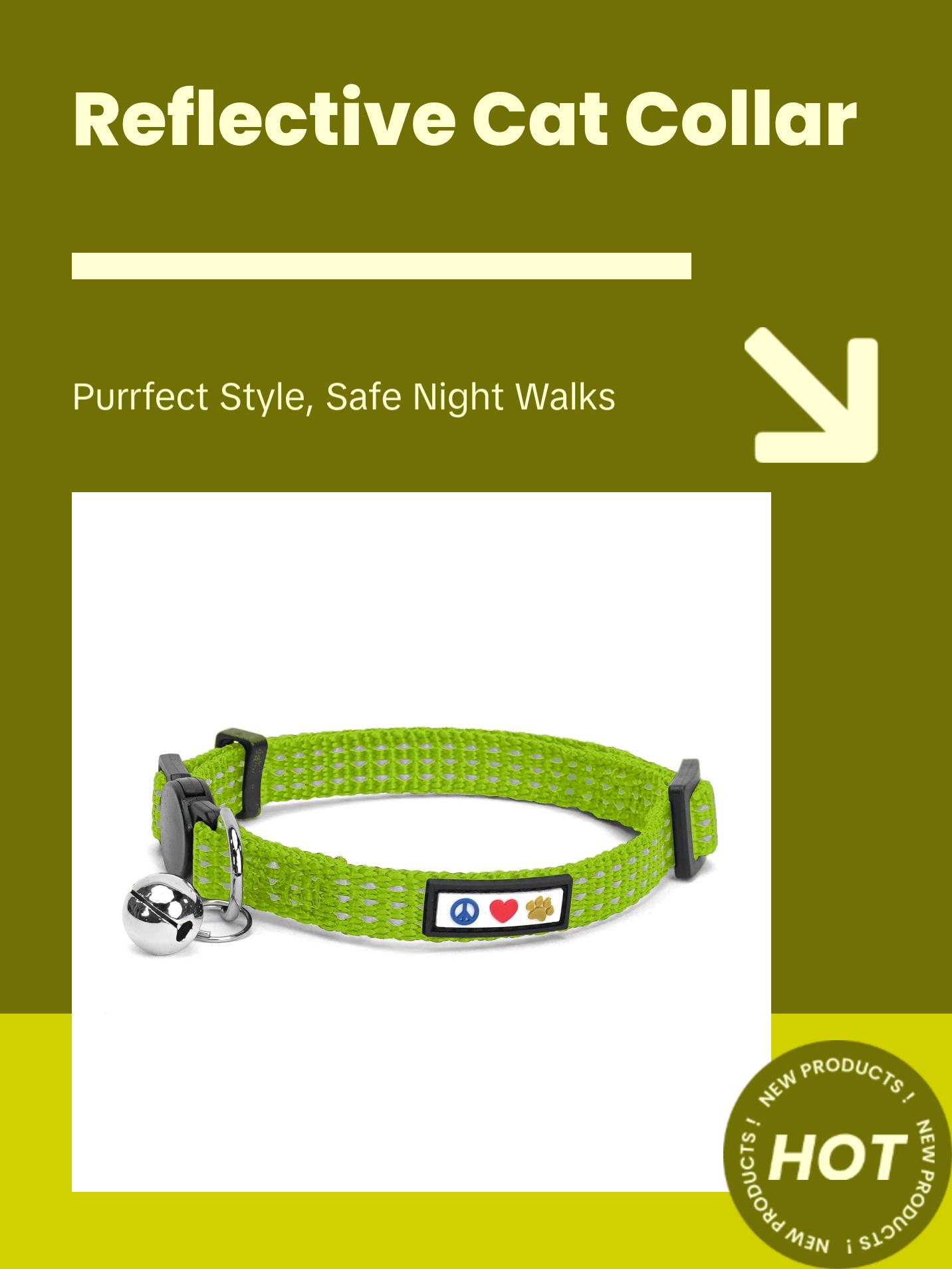 Reflective Cat Collar with Safety Buckle and Removable Bell Cat Collar Kitten Collar Green Cat Collar