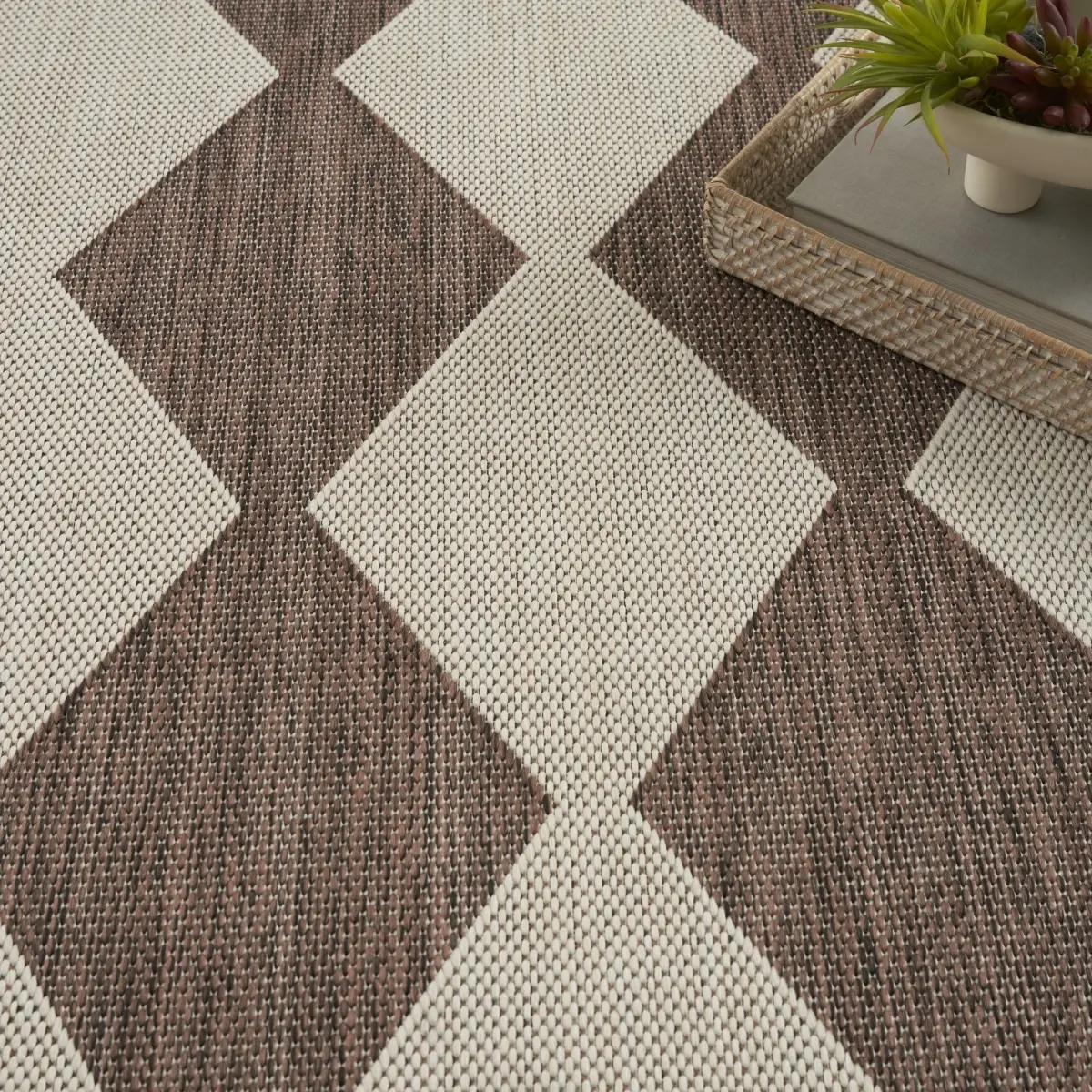 6ft (60-inch) 360 Stand Modern Checkered Diamond Area Rug - Natural, Flat Weave, Low Pile, Retro Tiles, Bold Graphic Print, Colorful, Indoor-Outdoor Positano Checkered Outdoor Rug, 60-Inch Area Rugs