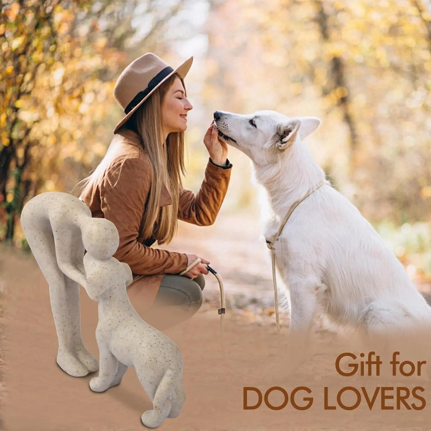Dog Sculpture Home Decor Cute Man and Dog Statue Decoration for Office,Living Room,Bedroom,Home, Memory Gifts for Pet Lovers (Sandstone)