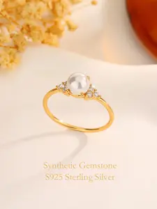 Champagne Color Artificial Pearl Ring, Fashionable Elegant Japanese Style, Suitable for Daily Wedding Date Party, Perfect Gift for Women