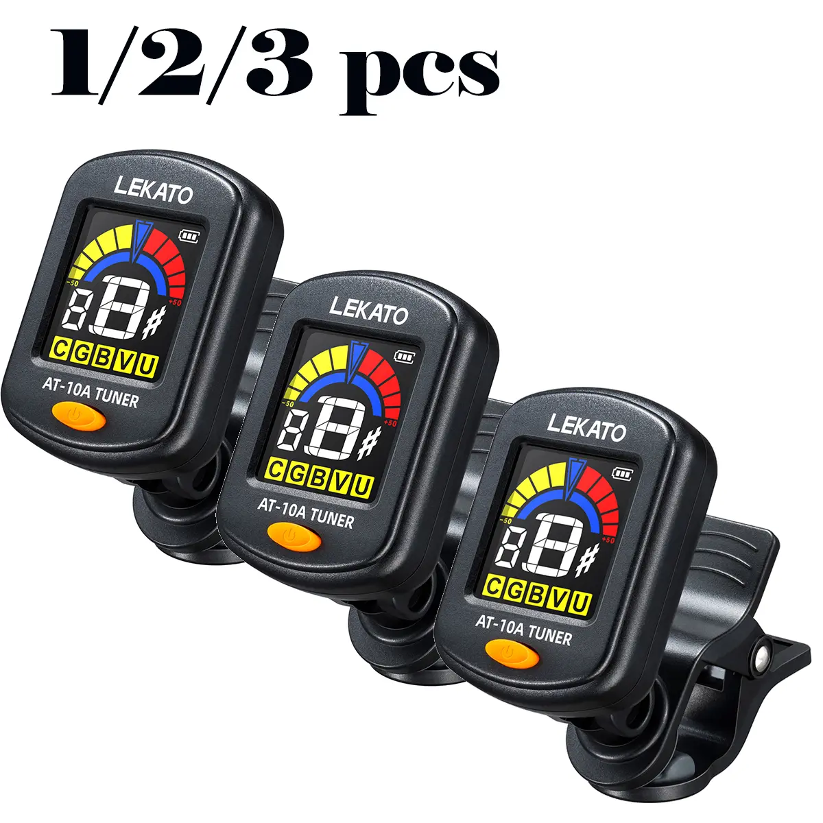 LEKATO Guitar Tuner 1pcs/2pcs/3pcs , LCD Color Screen Clip On for Acoustic Electric Guitar Bass,Ukulele Violin,Chromatic Tuning Modes,Rechargeable Digital Tuner for Stringed Instruments