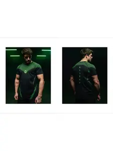 American Superhero Muscular Man Training Color Block High-Elastic Round Neck Fitness T-Shirt, Breathable, Comfortable, Soft Short Sleeve