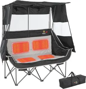 Nice C Double Camping Chair with Canopy, Portable Sun Shade Sports Chair, Folding Outdoor Loveseat with Cooler Bag, Cup Holders, Side Pockets, for Beach, Lawn, Sports, Picnic