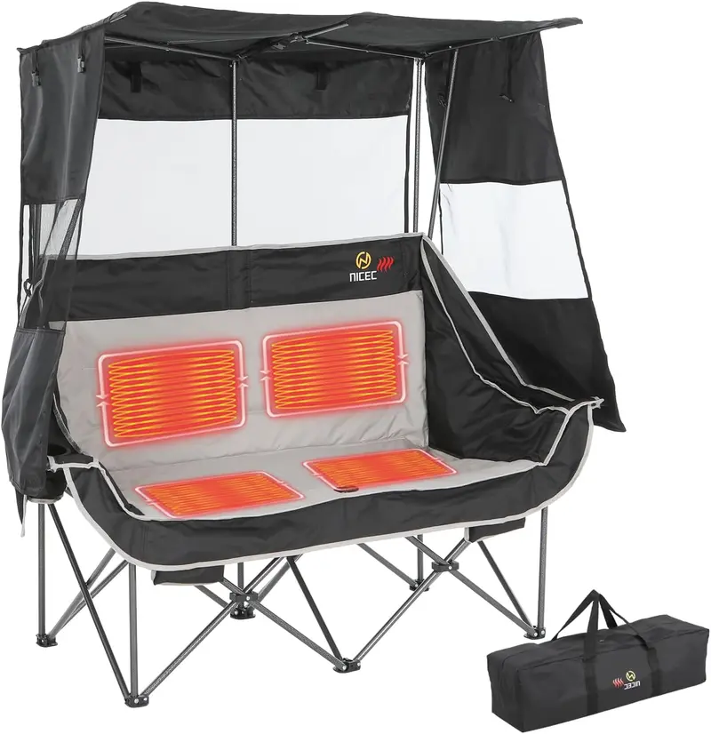 GoTeam Double Folding Chair Set with Umbrella and Cooler Bag, Blue