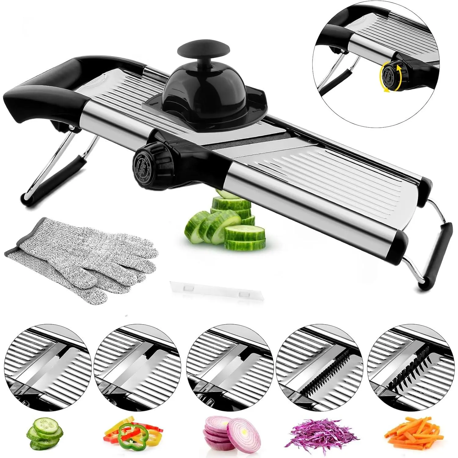 Mandoline Slicer,Mandoline Food Slicer for Kitchen,Mandolin,Potato,Vegetable ,Adjustable Stainless Steel Veggie Onion Tomato Julienne  with Cut-Resistant Gloves