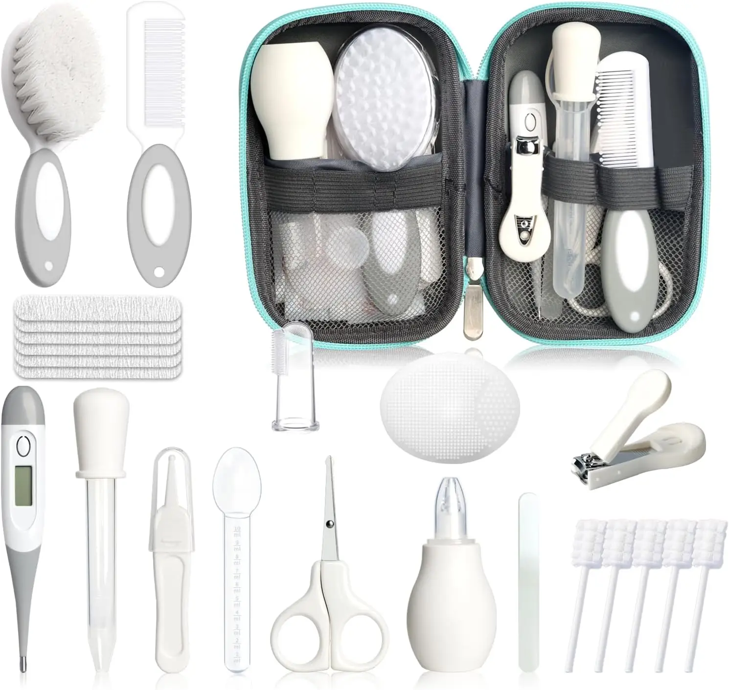 Baby Healthcare and Grooming Kit for Newborn Kids, 24PCS Upgraded Safety Baby Care Kit, Newborn Nursery Health Care Set, Baby Care Product (Grey White