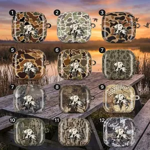 Camo Hunting Dog AirPods Case – Labrador Retriever with Duck Design, Outdoor Camouflage Protective Cover for AirPods 1/2/3/4 & AirPods Pro 1/2
