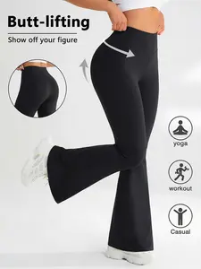 Women's High-Waisted Black Flare Pants | Stretchy Y2K Aesthetic Bell-Bottoms | Slimming Retro Streetwear | Versatile Going Out Trousers For Edgy Style