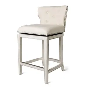 Maven Lane Hugo Tufted-Back Kitchen Swivel Stool, White Oak, Counter Height