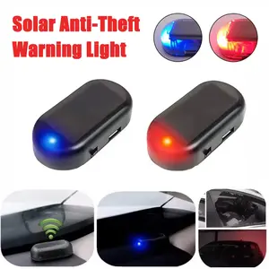 Solar-Powered Car Simulation Anti-Theft Light Wireless Car Safety Warning Light LED Flashing Security Protection Light Dummy Alarm Caution Lamp (Blue/Red Flsh Light)