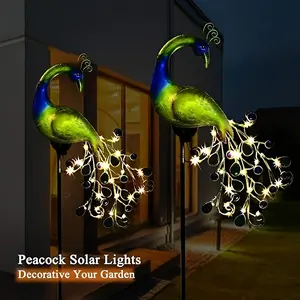 New Solar-Powered Peacock Garden Light - Rust-Resistant, Automatic Sensor, Lacquered Metal Stake for Outdoor Deco