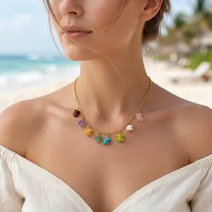 New light luxury niche  titanium steel  with colorful natural stone multi-pendant accessories stainless steel  for women herringbone