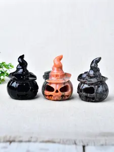 Natural Crystal Carved Pumpkin, Crystal Carvings, 8cm/3.15in Unique Hollow Design, Ideal Holiday Crystal Gift, Home Decor Accessory, Home Ornament, Crystal and Stone