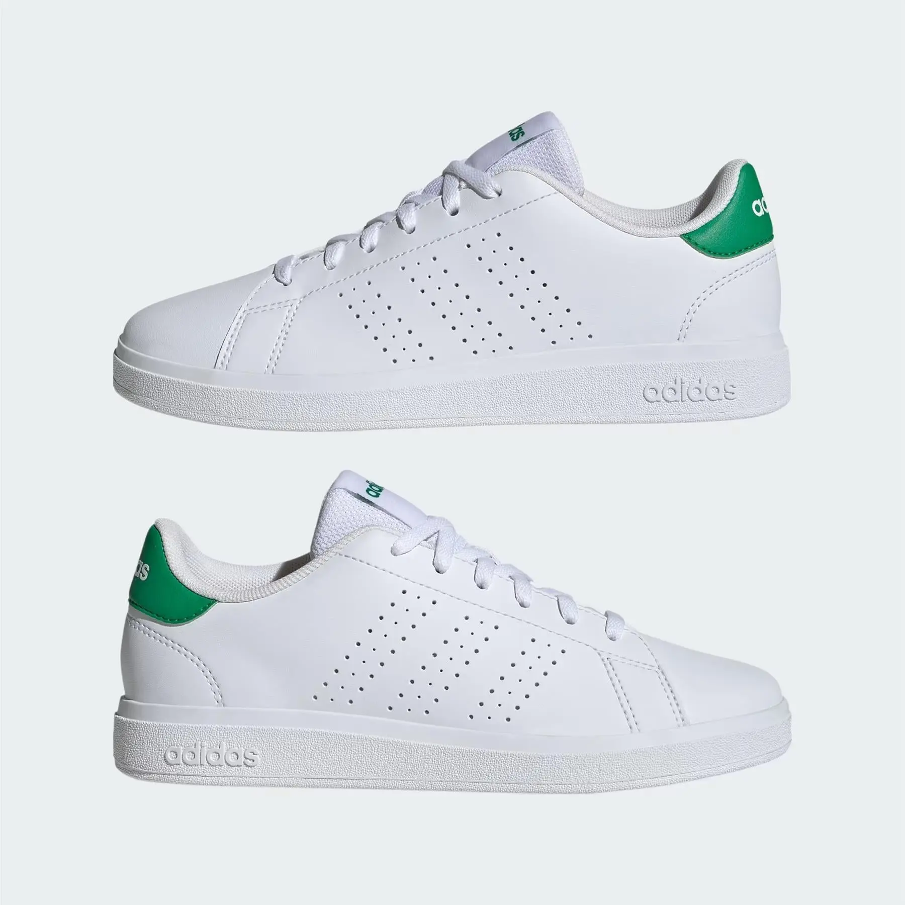 Adidas Advantage Base 2.0 Cloud White Green (GS) ID3889 New Adidas Advantage Base 2.0 Cloud White Green (GS) ID3889 New