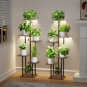 Plant Stand Indoor with Grow Light - 2 Pack Metal Plant Shelf for Indoor Plants Multiple, 6 Tiered Corner Plant Stand Shelves, Plant Rack Display Flower Holder for Living Room Patio Balcony Décor