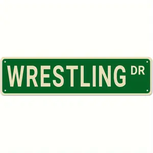 16x4 Inch Wrestling Street Metal Sign - Green & White Durable Tin Wall Decor for Man Cave, Home, Kitchen, Wrestling Room - Perfect Gift for Sports Fans & Wrestling Enthusiasts, Bold Contrast Design, Classic Street Sign
