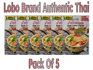 Lobo Thai Red Curry Paste - Authentic Thai -No MSG-No Preservatives - Pack of 5