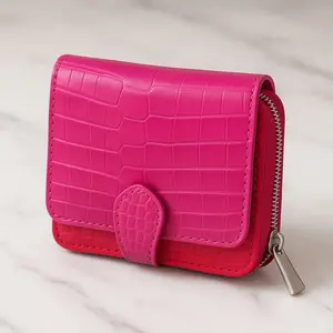 "The Aurora" Pink Square Croco Zip Around Wallet