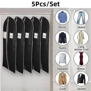 5 Pack 40 Inch Garment Bags for Hanging Clothes, Suit & Clothing Storage Bags for Closet Organization (Black & Grey)