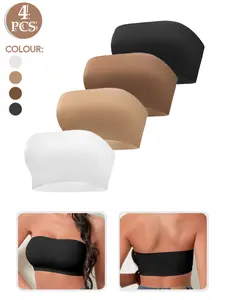 Women's Backless Bralette Set, Medium Support Fitted Design Casual, Plain Color No Shoulder Straps, All-Season Wear, Buckleless Closure