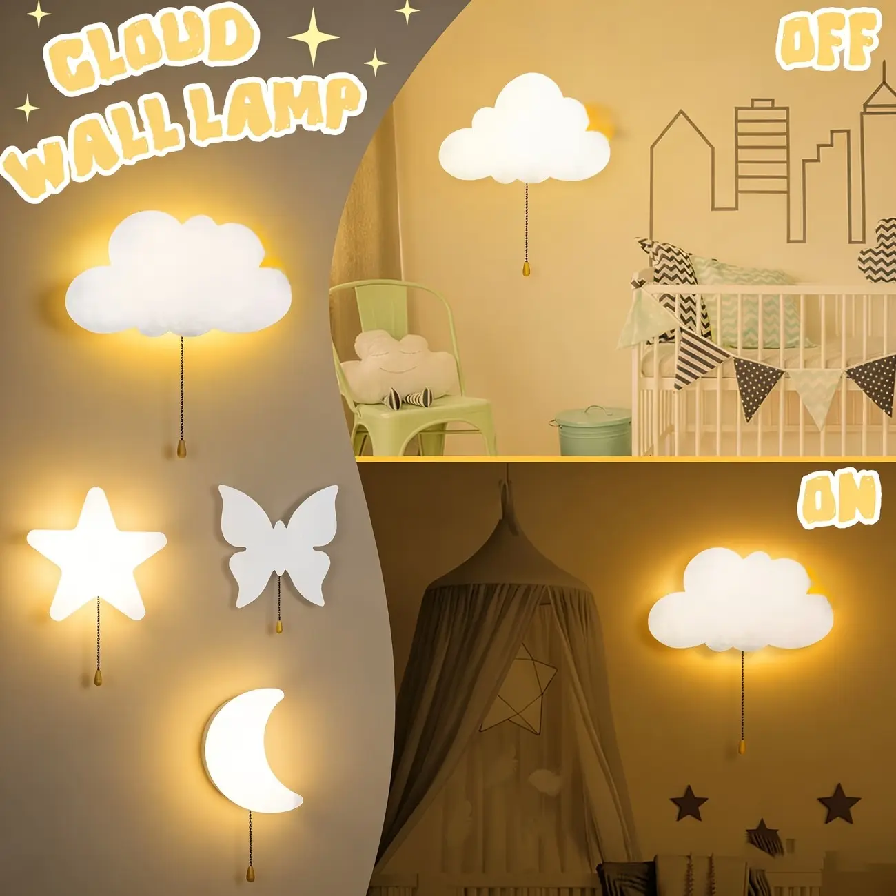 1pc Star And Cloud Lights, Decorative Atmosphere Lamp, Home Decor, Wall Hanging Ornaments, Party Night Lights, Room Ambiance Lighting, Ambient Decor Lighting, Creative Decoration Props, Battery-Operated (Batteries Not Included)