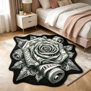 Vintage American Rose Dollar Rug, Washable and Easy to Clean, Creative Fashion Artistic Atmosphere, Suitable for Living Room, Bedroom, Game Room