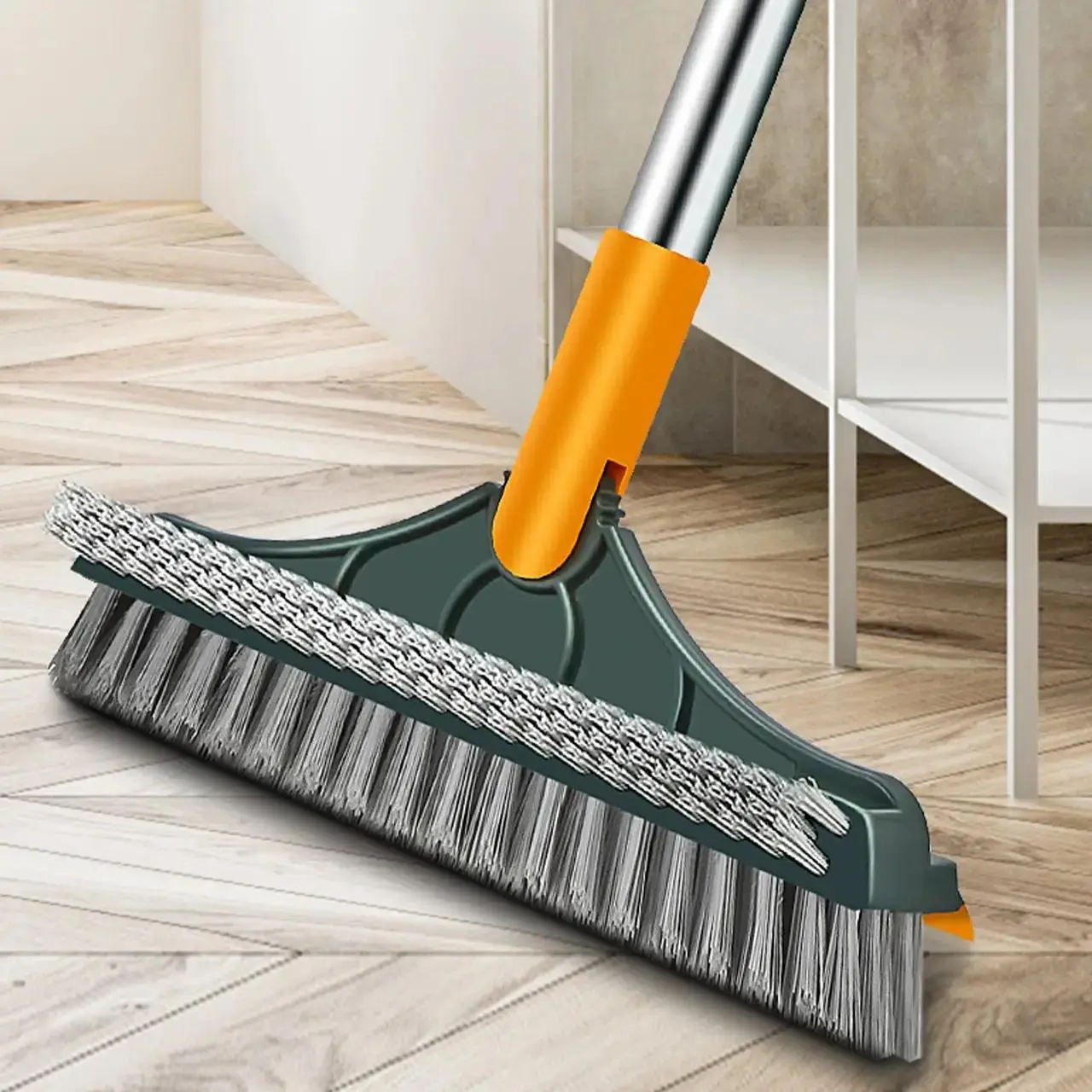 Long Handle Floor Brush, Adjustable Rotatable Bathroom Brush, Floor Cleaning Brush, Home Cleaning Tools for Home Kitchen Bathroom, Adjustable Sweeping Height, Rotating Broom