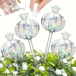 Glass Plant Watering Device, Iridescent Self Watering Insert, Automatic Plant Watering Bulb for Indoor and Outdoor Cactus Plants, Garden Watering Stakes