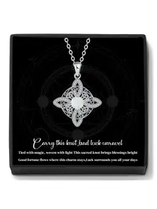 Moonstone Witches Knot Necklace With Blessing Message Card,  Good Luck Irish Knot Necklace, Protection Jewelry Gift for Women, Elegant Necklace