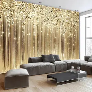 Shiny Gold Curtain Background Banner, Elegant Party Backdrop with Shiny Gold Fringe, Perfect for Weddings, Valentine's Day, Anniversaries