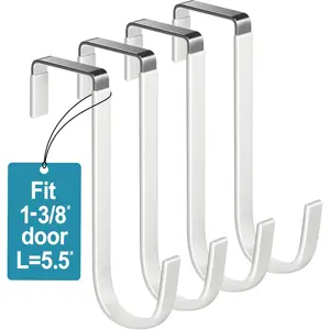 4 door hooks, low carbon steel chrome plated, rubber coated, suitable for doors of different thicknesses, used for hanging towels, robes, and clothes in bathroom rooms, single lightweight but very durable hooks