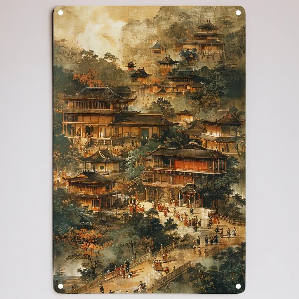 2D Flat - A 2D Flat Decorative Painting Featuring a Vertical Square Design, Showcasing a Vibrant Depiction of Daily Life in Two Han Palaces with a Youthful Flair. The Artwork Includes Intricate Scenes And Elegant Figures Adorned in Beautiful Robes
