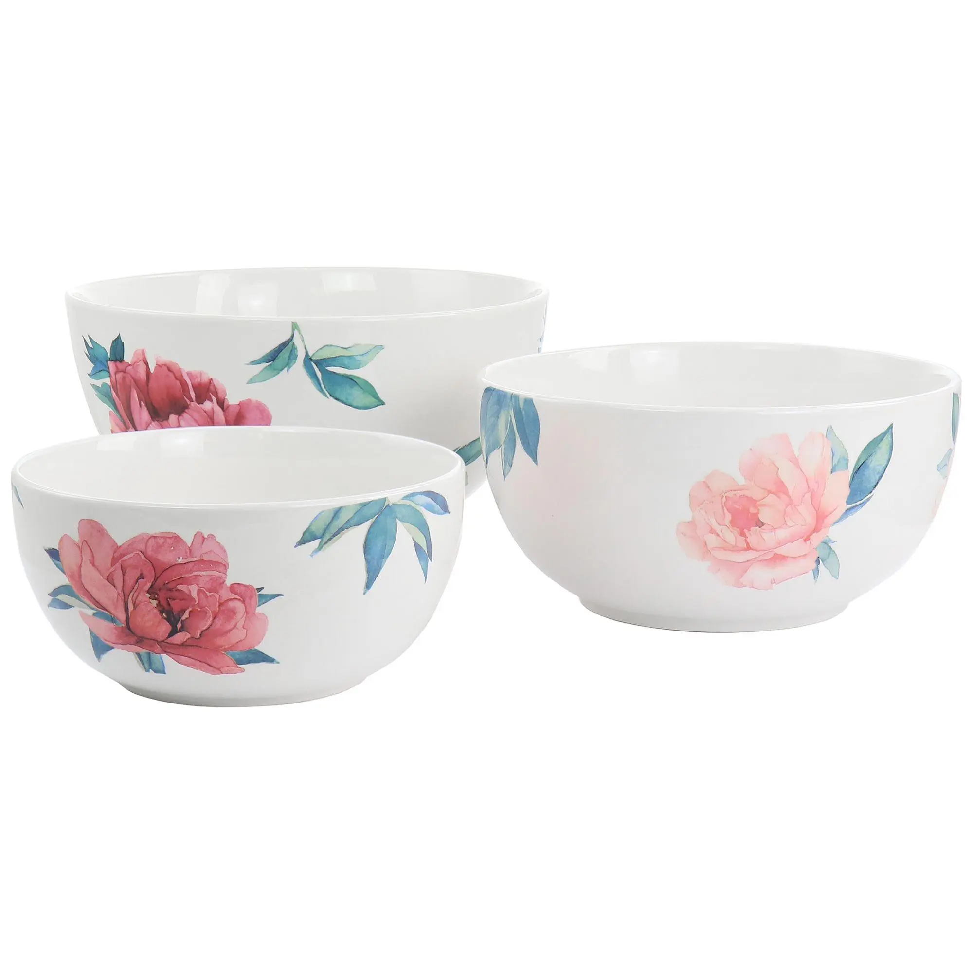 Martha Stewart 3 Piece Fine Ceramic Floral BowlSet
