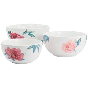 Martha Stewart 3 Piece Fine Ceramic Floral BowlSet