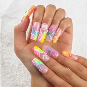 Lovful | NEW DROP Collection Handmade Acrylic Press On Nails | 10PCS Reusable | Salon Quality 3D Flower Rhinestones