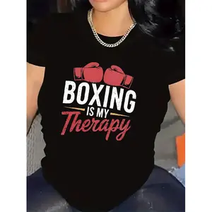 Women'S Boxing Gym T-Shirt - "Boxing is My Relax" Graphic Tee - Lightweight cotton Workout Shirt for Boxing Training, Fitness - Black with Red Lettering - Breathable Athletic Top for Women Boxers & Fighters - Casual Gym Attire, Boxing Gear, Sporty Design,