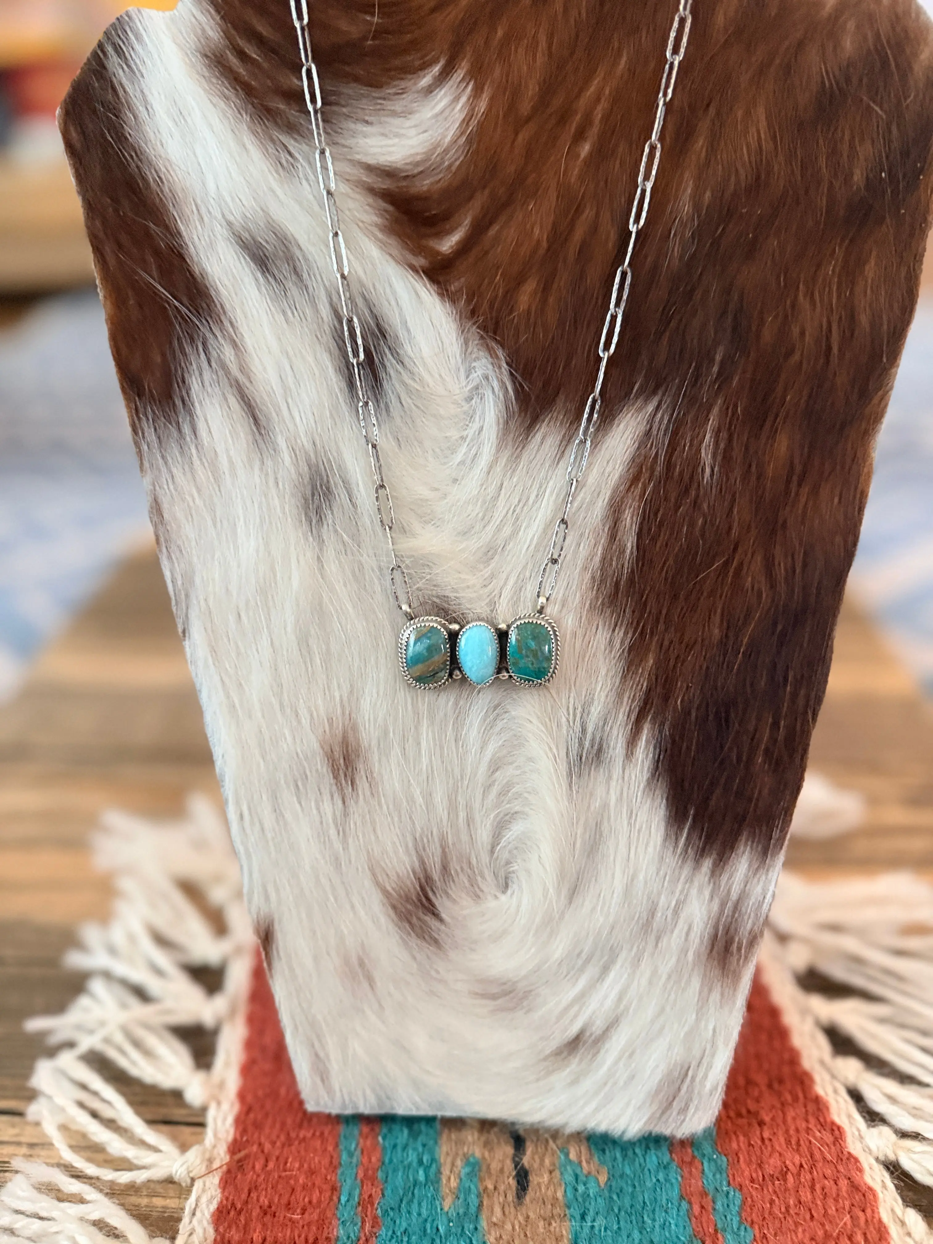 Handmade Sterling Silver, Peruvian Opal and Turquoise Necklace