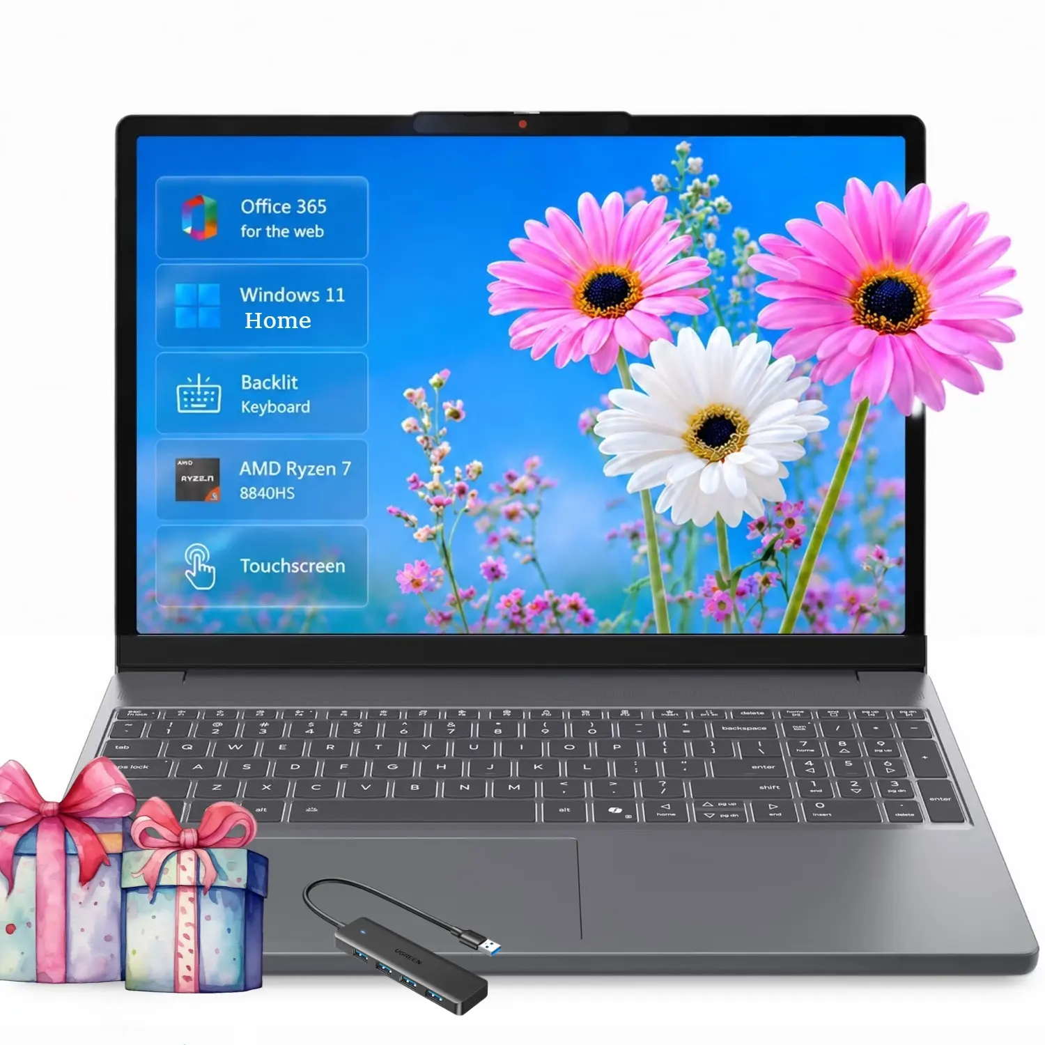 Lenovo 15.3‘’ Touchscreen Laptop Ryzen 7 8840HS Gray 2026,up to 32GB 1TB SSD, 1080p FHD IR camera, Radeon 780M graphics, Win 11 Home, Backlit keyboard,Bundle Accessories