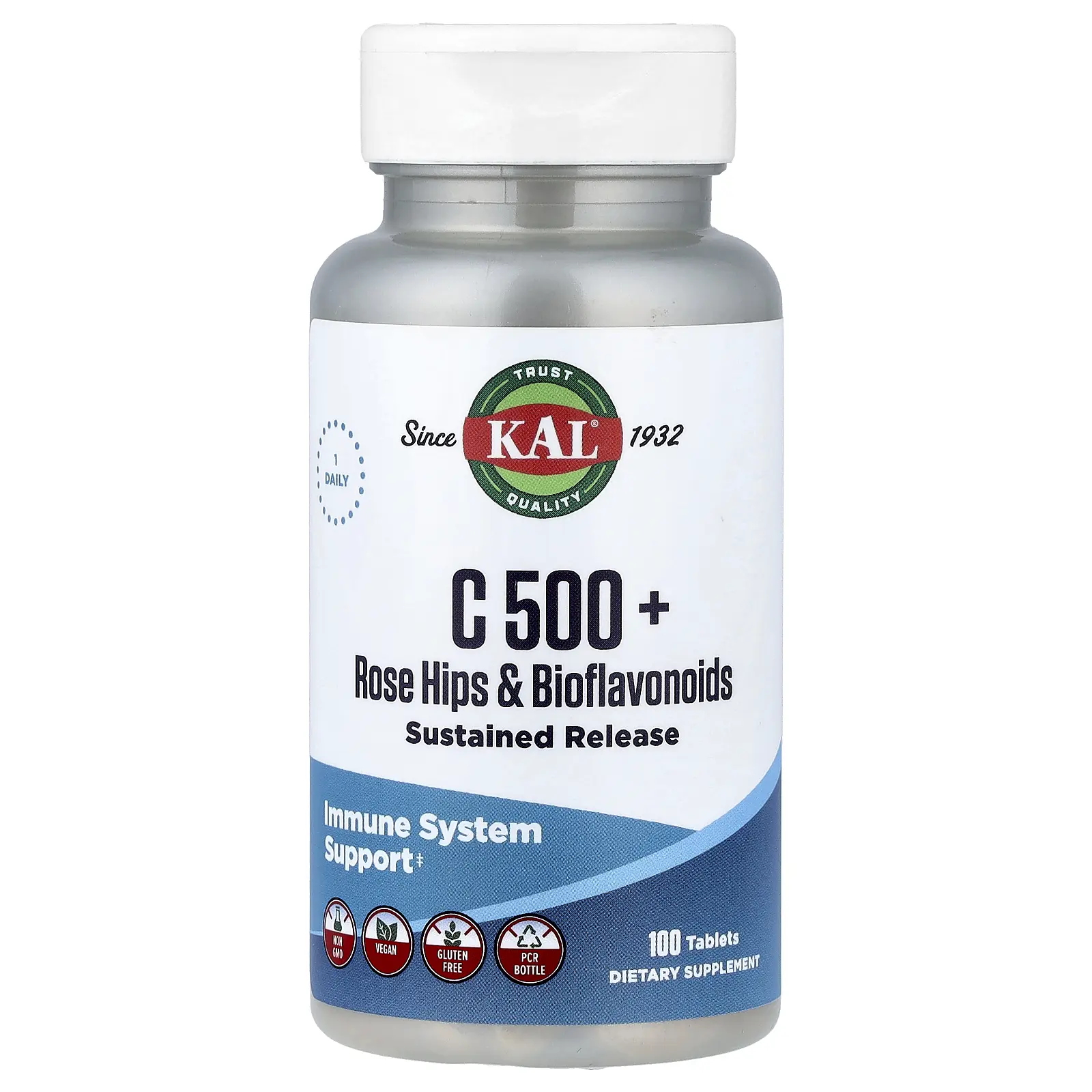 KAL C 500 + Rose Hips & Bioflavonoids, 100 Tablets