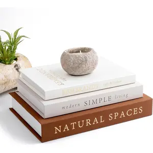 XL Decorative Books for Home Decor – Premium Linen Coffee Table Books with Hidden Storage, Faux Book Set for Living Room, Bookshelf & Shelf Styling (Beige-Brown)