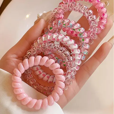 Women's Cute Candy Color Coil Wire Hair Ties, Floral & Polka Dot Pattern Coil Wire Hair Ties, Spiral Coil Wire Stretch Hair Ties, Scrunchie, Holiday Accessories, Beads, Scrunchies, Fashionable Hair Accessories, Scrunchies For Hair