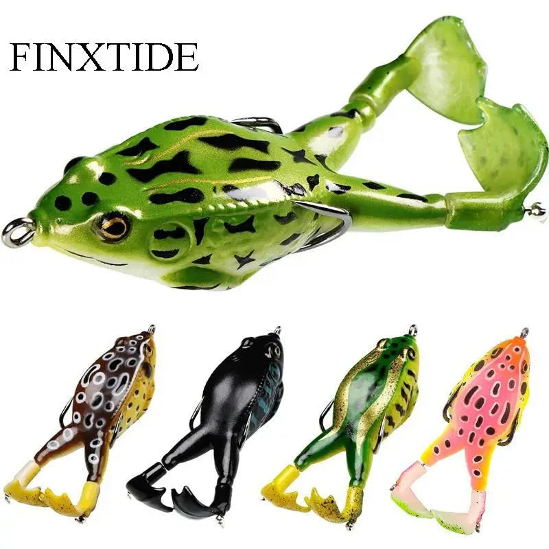 FINXTIDE 5PCS Frog Lures Baits Fishing Tools Double Propeller Legs Silicone Soft Treble Hook 13.5g Topwater Wobblers Artificial Baits Catfish Fishing