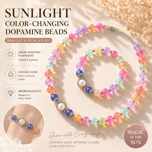 UV Color-Changing Dopamine Jewelry Set | Cute Pastel Beaded Necklace & Bracelet