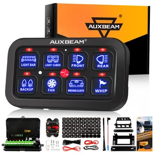 AUXBEAM 8 Gang Blue LED Switch Panel Car Control Offroad Lighting System with Automatic Dimmable Backlight for Safe Driving