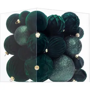 36 Pieces Velvet Christmas Ball Ornaments Dark Green Xmas Tree Decorations Shatterproof Christmas Ornaments Set Modern Elegant Decoration