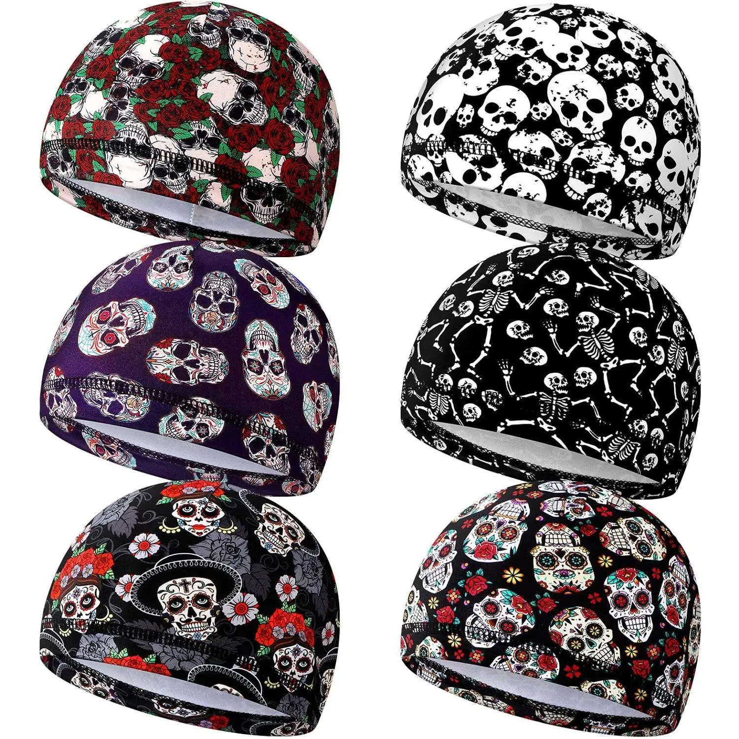 Haysandy 6 Pcs Cooling Skull Cap Motorcycle Helmet Liner Men Women Sweat Wicking Beanie Bicycle Running Cap Head Wrap