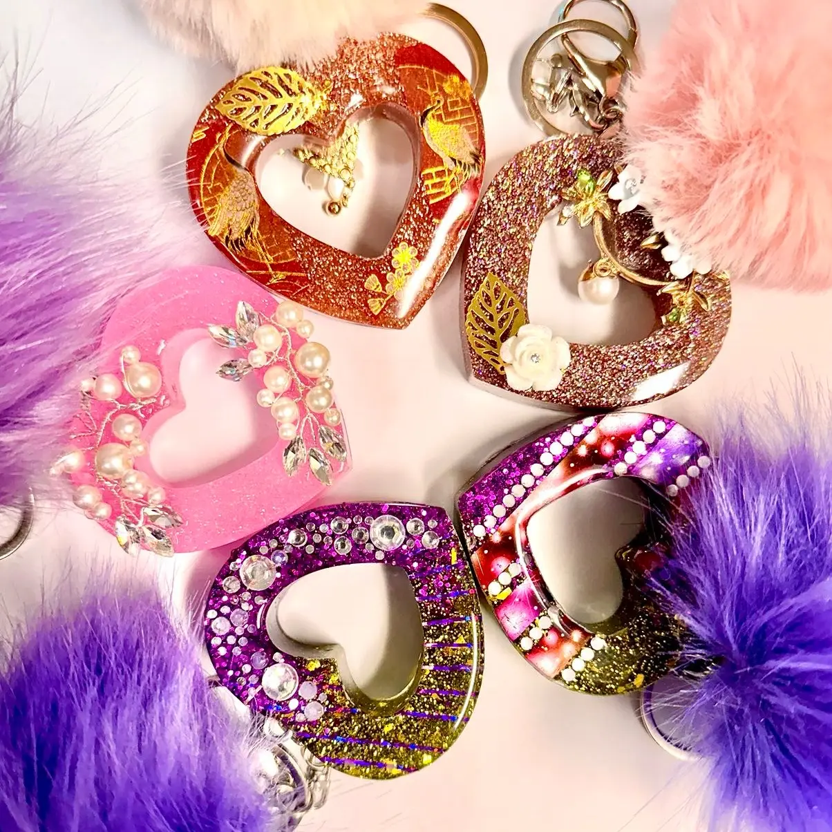 Custom Designed Hand Made Resin Heart Keychain Custom Designed Hand Made Resin Heart Keychain