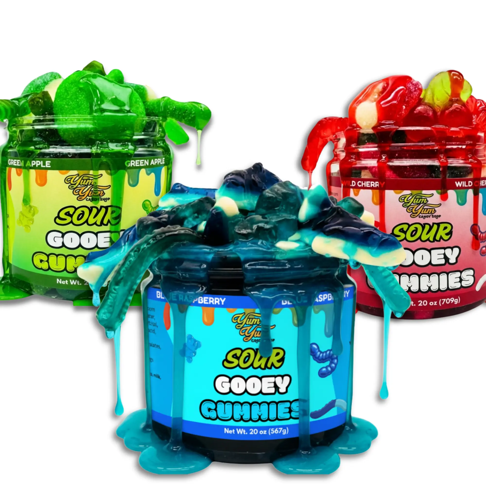 Yum Yum Gooey Gummies Blue Raspberry Wild Cherry Green Apple Sour